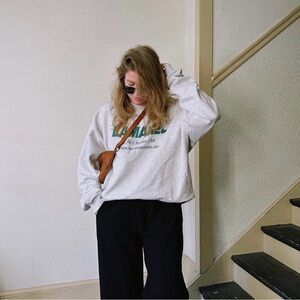 Lamarel Oversized Gray Graphic Crewneck Sweatshirt